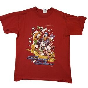 Vintage 90s Disney TShirt Women M/L Red Mickey Minnie Donald Goofy California